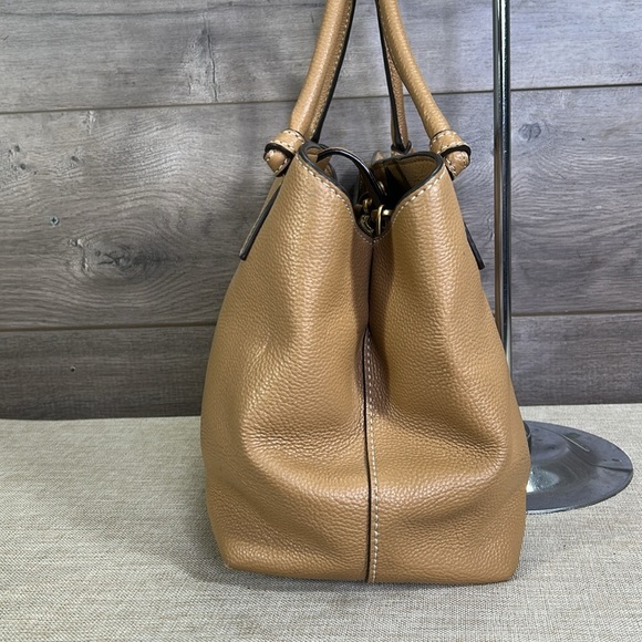 Tory Burch Mcgraw Satchel Handbag Pebbled Leather Brown Purse Tote Bag - Picture 3 of 16